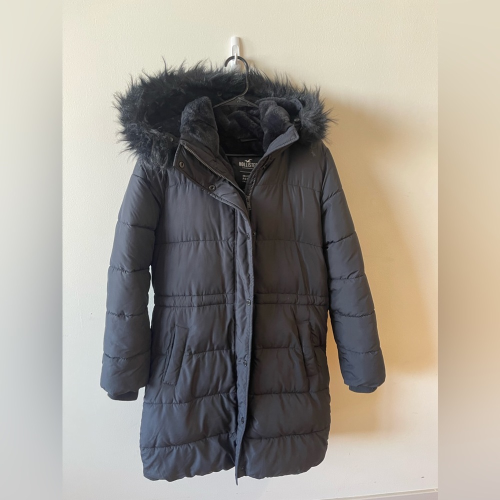 HOLLISTER WOMENS BLACK  PUFFER PARKA MEDIUM